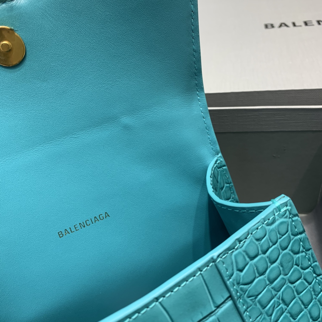 Balenciaga Hourglass XS Handbag Crocodile Embossed Shoulder Bag Green Blue